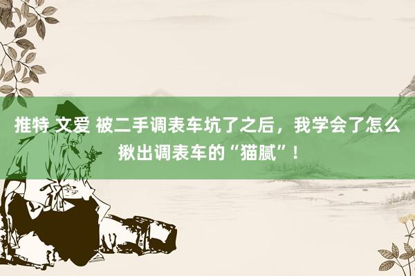推特 文爱 被二手调表车坑了之后，我学会了怎么揪出调表车的“猫腻”！