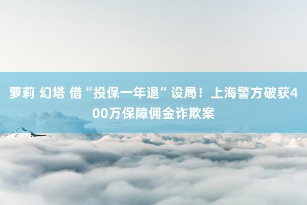 萝莉 幻塔 借“投保一年退”设局！上海警方破获400万保障佣金诈欺案